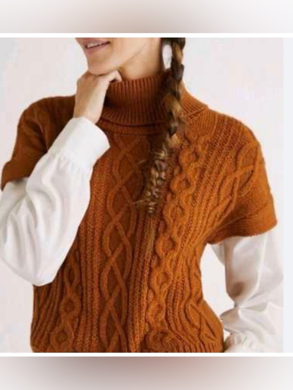 Anthropologie Twofer fisherman cable turtleneck Sweater Camel brown Preppy XS